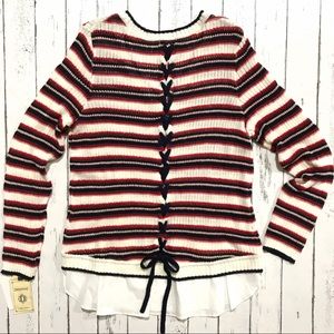 Democracy Layered Look Laced/Braided Back Sweater